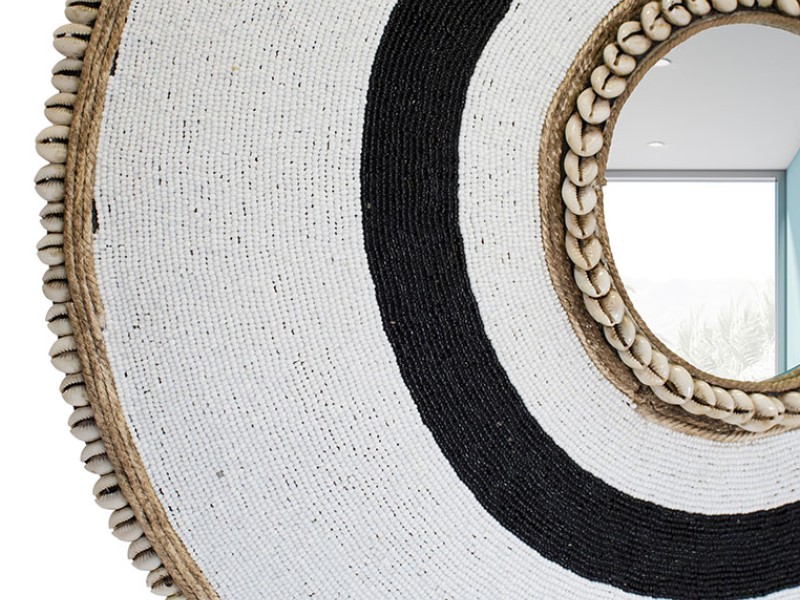 Beaded Shield Mirror White with Black Circle